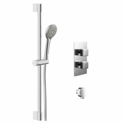 Cubix Polished Chrome Twin Thermostatic Valve Mixer Shower With Avon Slide Rail Kit And Round Shower Elbow - 1 Outlet 10 Cubix Polished Chrome Twin Thermostatic Valve Mixer Shower With Avon Slide Rail Kit And Round Shower Elbow - 1 Outlet -Wholesaledomestic Shop cubix polished chrome twin thermostatic valve mixer shower with avon slide rail kit and round shower elbow left 78091.1652445405