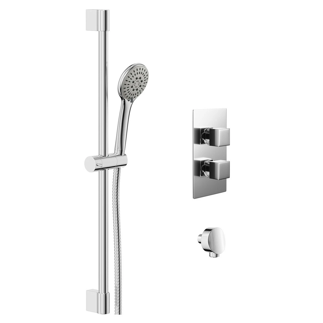 Cubix Polished Chrome Twin Thermostatic Valve Mixer Shower With Avon Slide Rail Kit And Round Shower Elbow - 1 Outlet 5 Cubix Polished Chrome Twin Thermostatic Valve Mixer Shower With Avon Slide Rail Kit And Round Shower Elbow - 1 Outlet - Image 3