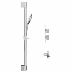 Cubix Polished Chrome Twin Thermostatic Valve Mixer Shower With Avon Slide Rail Kit And Round Shower Elbow - 1 Outlet 11 Cubix Polished Chrome Twin Thermostatic Valve Mixer Shower With Avon Slide Rail Kit And Round Shower Elbow - 1 Outlet -Wholesaledomestic Shop cubix polished chrome twin thermostatic valve mixer shower with avon slide rail kit and round shower elbow side 43691.1652445405