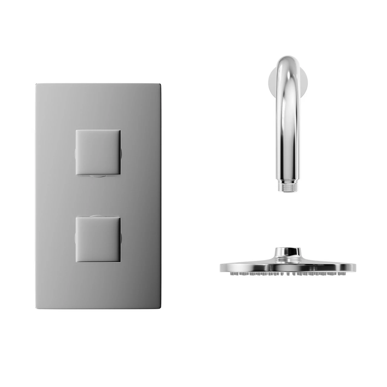 Cubix Polished Chrome Twin Thermostatic Valve Mixer Shower With Round Shower Head And Wall Arm - 1 Outlet - Image 2