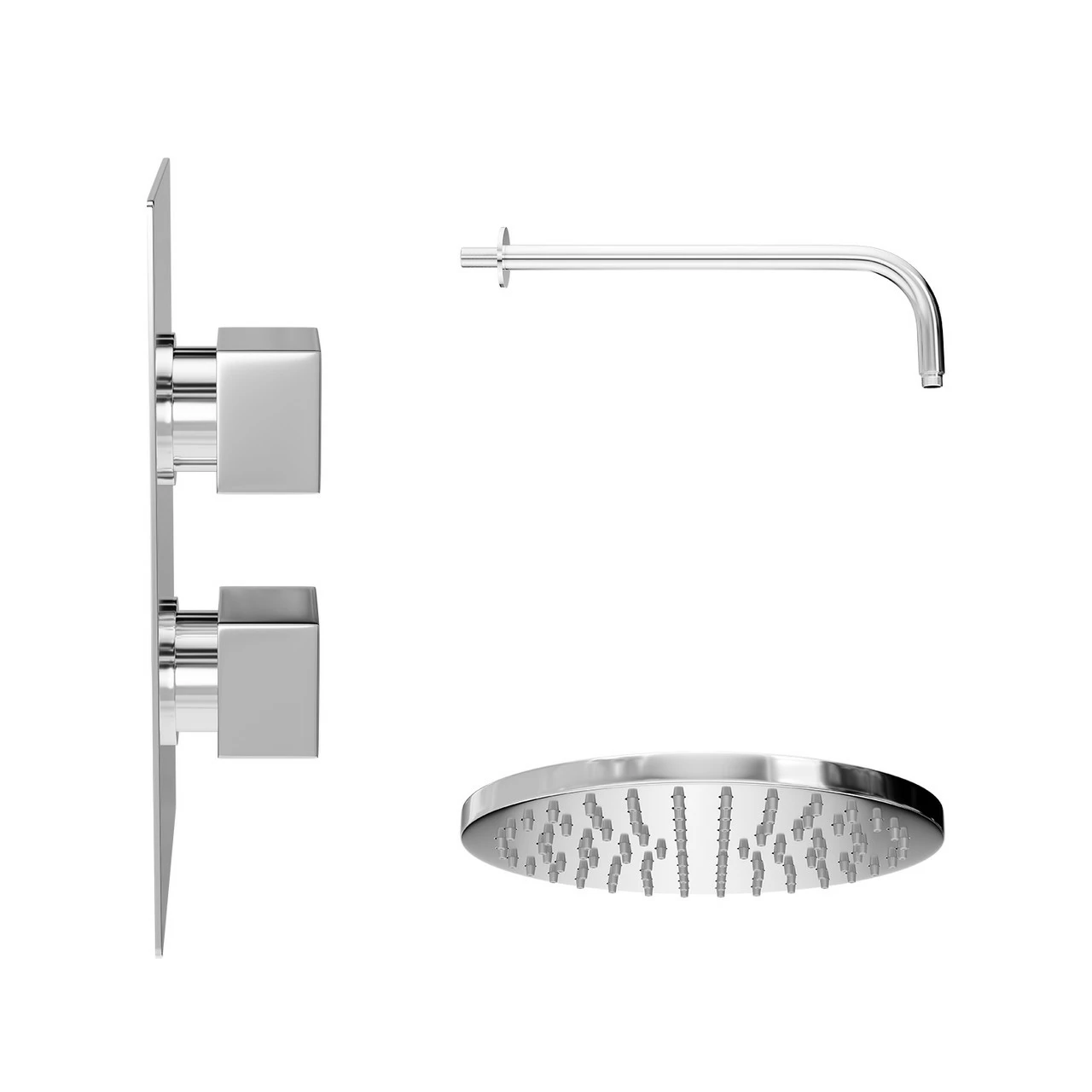 Cubix Polished Chrome Twin Thermostatic Valve Mixer Shower With Round Shower Head And Wall Arm - 1 Outlet - Image 4