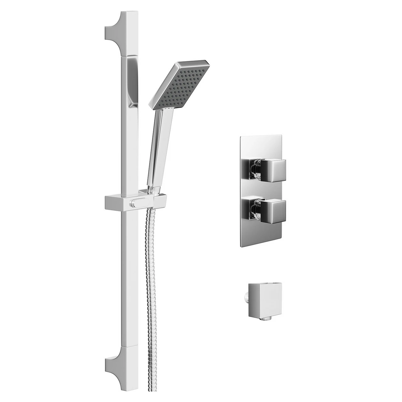 Cubix Polished Chrome Twin Thermostatic Valve Mixer Shower With Severn Slide Rail Kit And Square Shower Elbow - 1 Outlet 5 Cubix Polished Chrome Twin Thermostatic Valve Mixer Shower With Severn Slide Rail Kit And Square Shower Elbow - 1 Outlet - Image 3