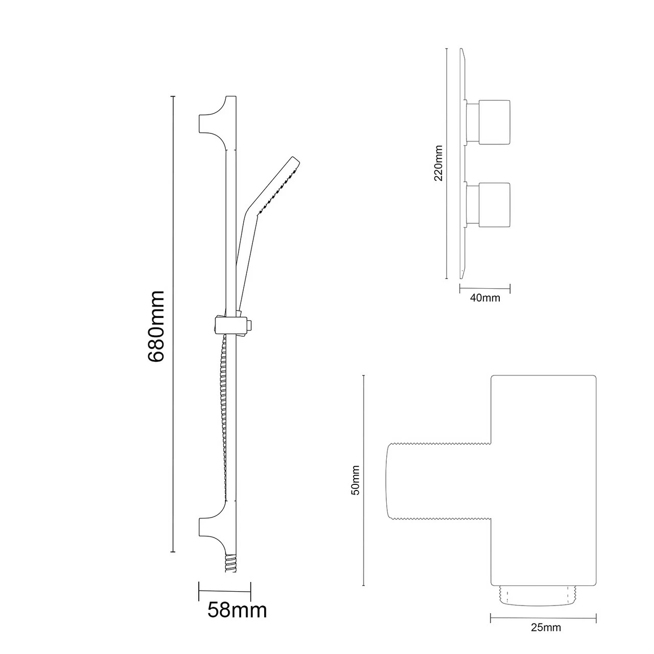 Cubix Polished Chrome Twin Thermostatic Valve Mixer Shower With Severn Slide Rail Kit And Square Shower Elbow - 1 Outlet 8 Cubix Polished Chrome Twin Thermostatic Valve Mixer Shower With Severn Slide Rail Kit And Square Shower Elbow - 1 Outlet - Image 6