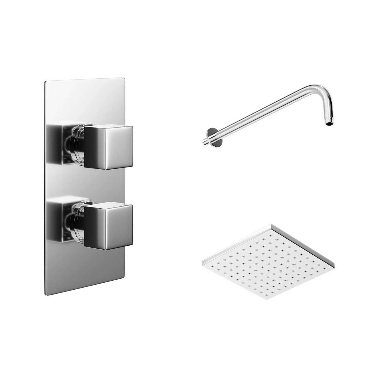 Cubix Polished Chrome Twin Thermostatic Valve Mixer Shower With Square Shower Head And Wall Arm - 1 Outlet 5 Cubix Polished Chrome Twin Thermostatic Valve Mixer Shower With Square Shower Head And Wall Arm - 1 Outlet - Image 3