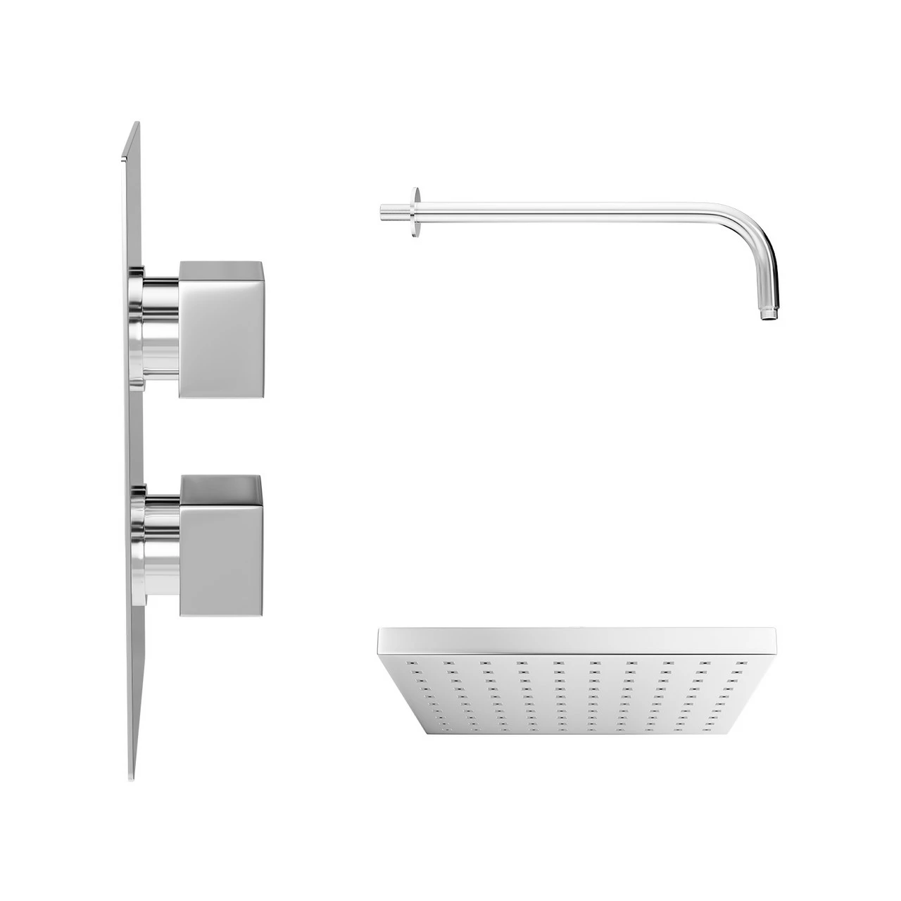 Cubix Polished Chrome Twin Thermostatic Valve Mixer Shower With Square Shower Head And Wall Arm - 1 Outlet 6 Cubix Polished Chrome Twin Thermostatic Valve Mixer Shower With Square Shower Head And Wall Arm - 1 Outlet - Image 4