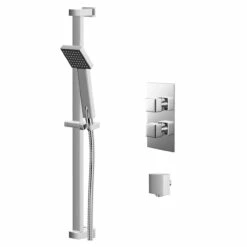 Cubix Polished Chrome Twin Thermostatic Valve Mixer Shower With Thames Slide Rail Kit And Square Shower Elbow - 1 Outlet