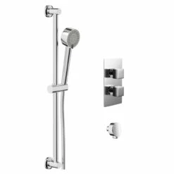 Cubix Polished Chrome Twin Thermostatic Valve Mixer Shower With Tyne Slide Rail Kit And Round Shower Elbow - 1 Outlet 10 Cubix Polished Chrome Twin Thermostatic Valve Mixer Shower With Tyne Slide Rail Kit And Round Shower Elbow - 1 Outlet -Wholesaledomestic Shop cubix polished chrome twin thermostatic valve mixer shower with tyne slide rail kit and round shower elbow left 65579.1652445404