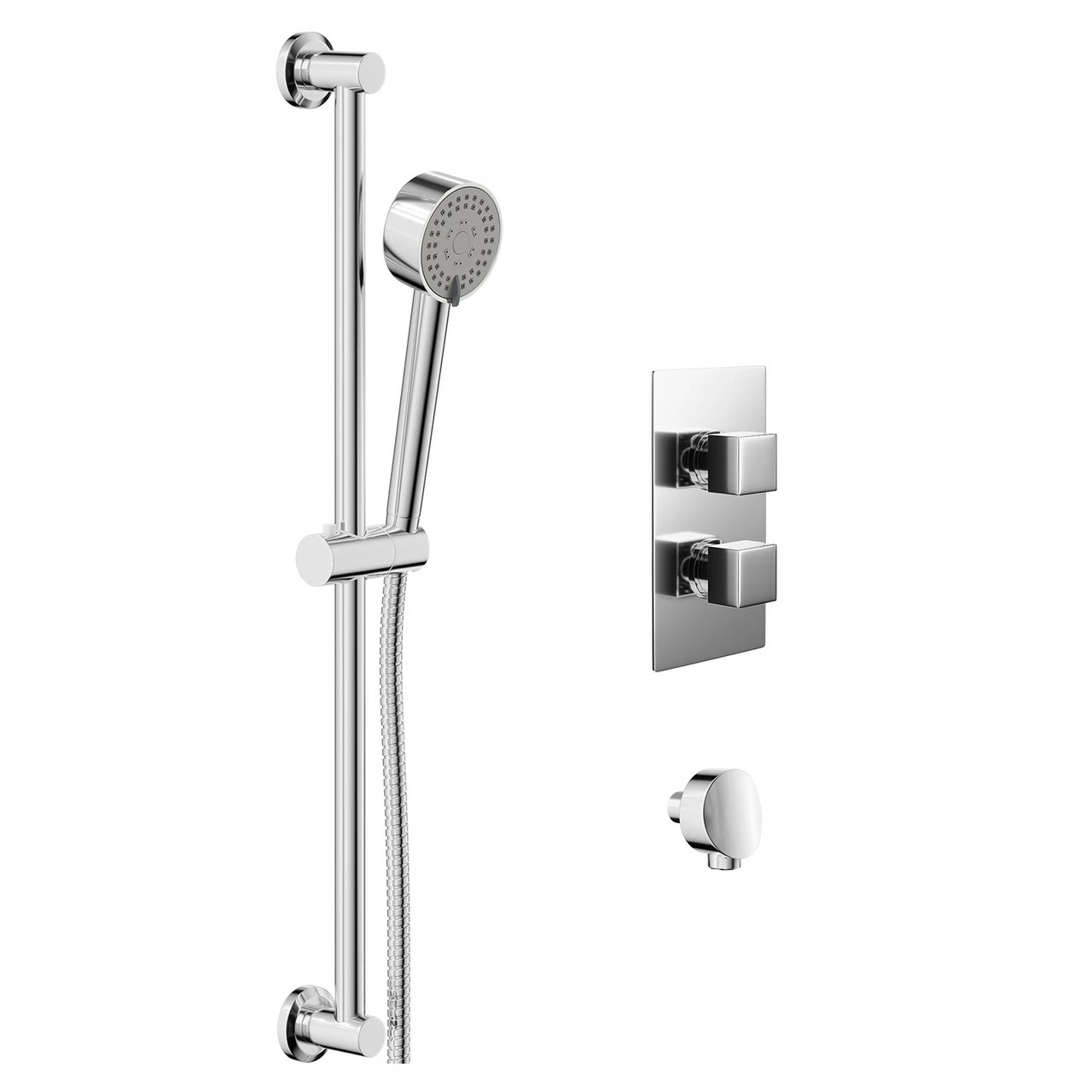Cubix Polished Chrome Twin Thermostatic Valve Mixer Shower With Tyne Slide Rail Kit And Round Shower Elbow - 1 Outlet 5 Cubix Polished Chrome Twin Thermostatic Valve Mixer Shower With Tyne Slide Rail Kit And Round Shower Elbow - 1 Outlet - Image 3