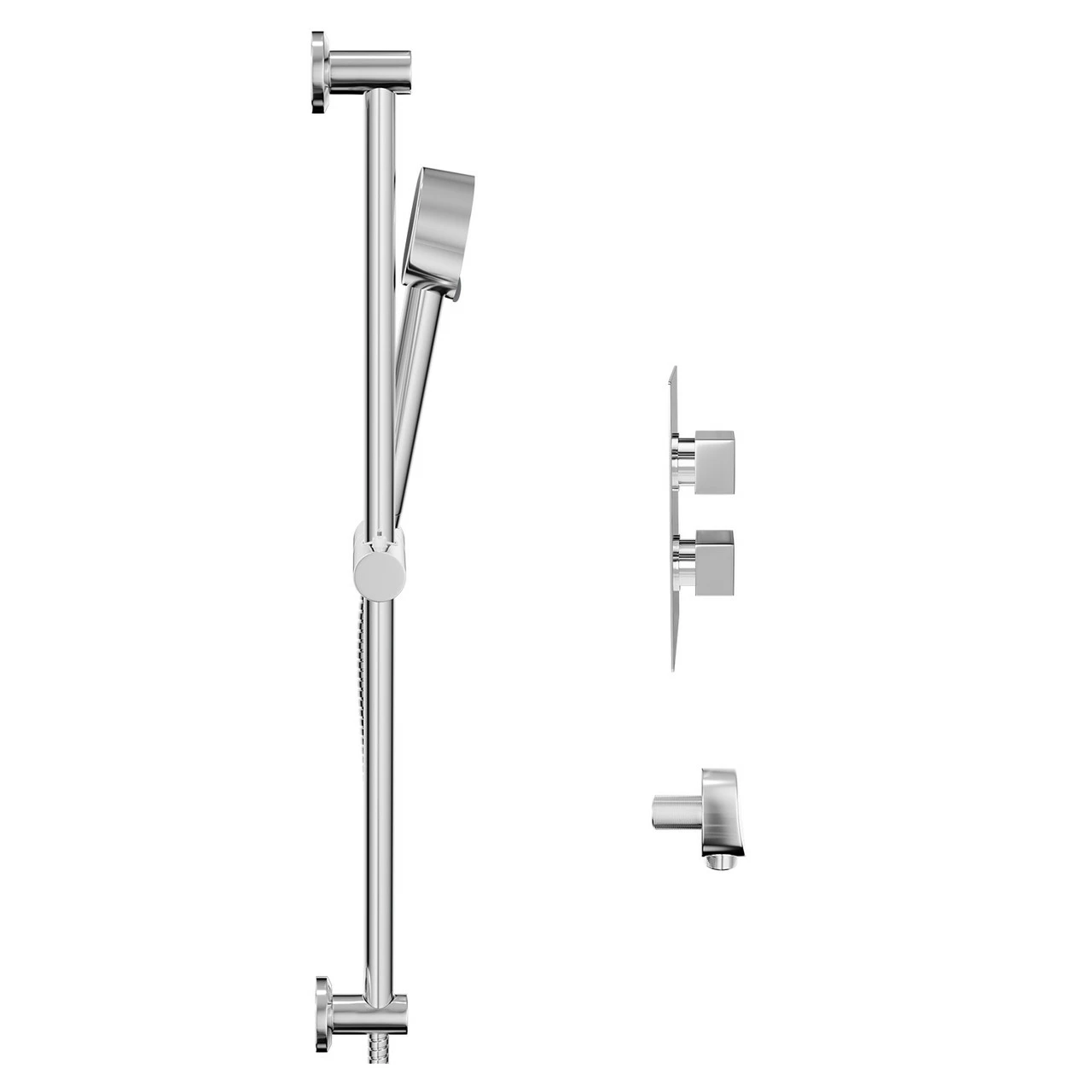 Cubix Polished Chrome Twin Thermostatic Valve Mixer Shower With Tyne Slide Rail Kit And Round Shower Elbow - 1 Outlet 6 Cubix Polished Chrome Twin Thermostatic Valve Mixer Shower With Tyne Slide Rail Kit And Round Shower Elbow - 1 Outlet - Image 4
