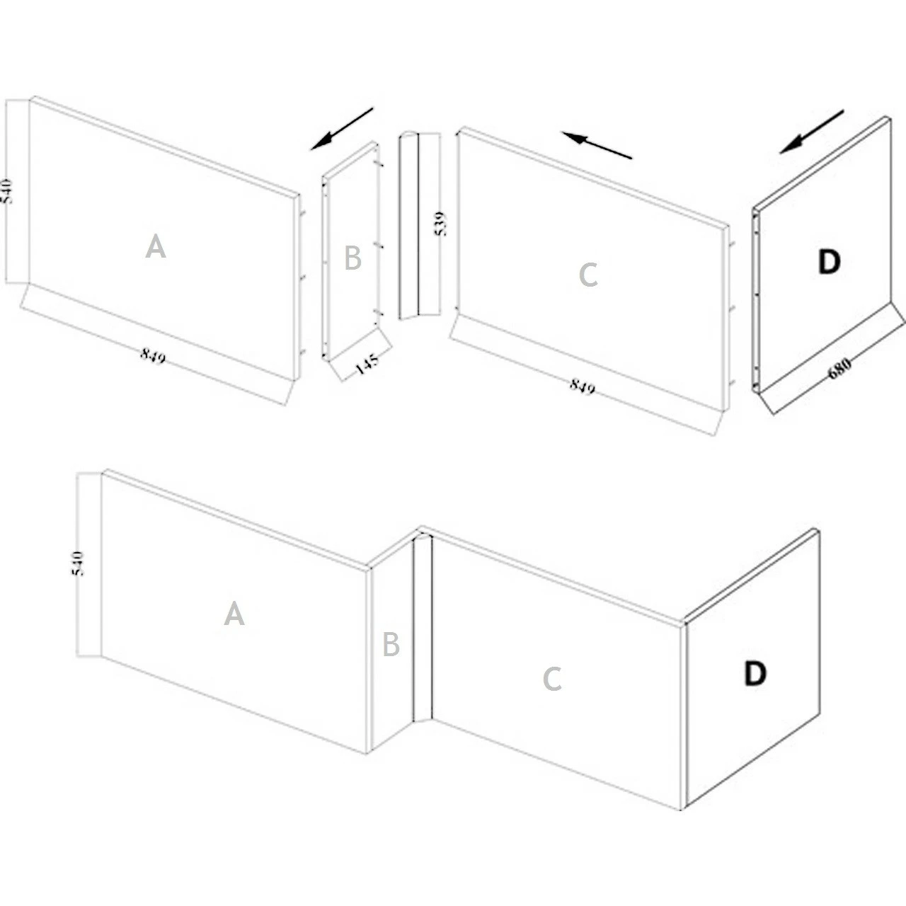 Hudson Reed Hacienda Black Square Shower Bath End Panel 680mm - OFF679 4 Hudson Reed Hacienda Black Square Shower Bath End Panel 680mm - OFF679 - Image 2