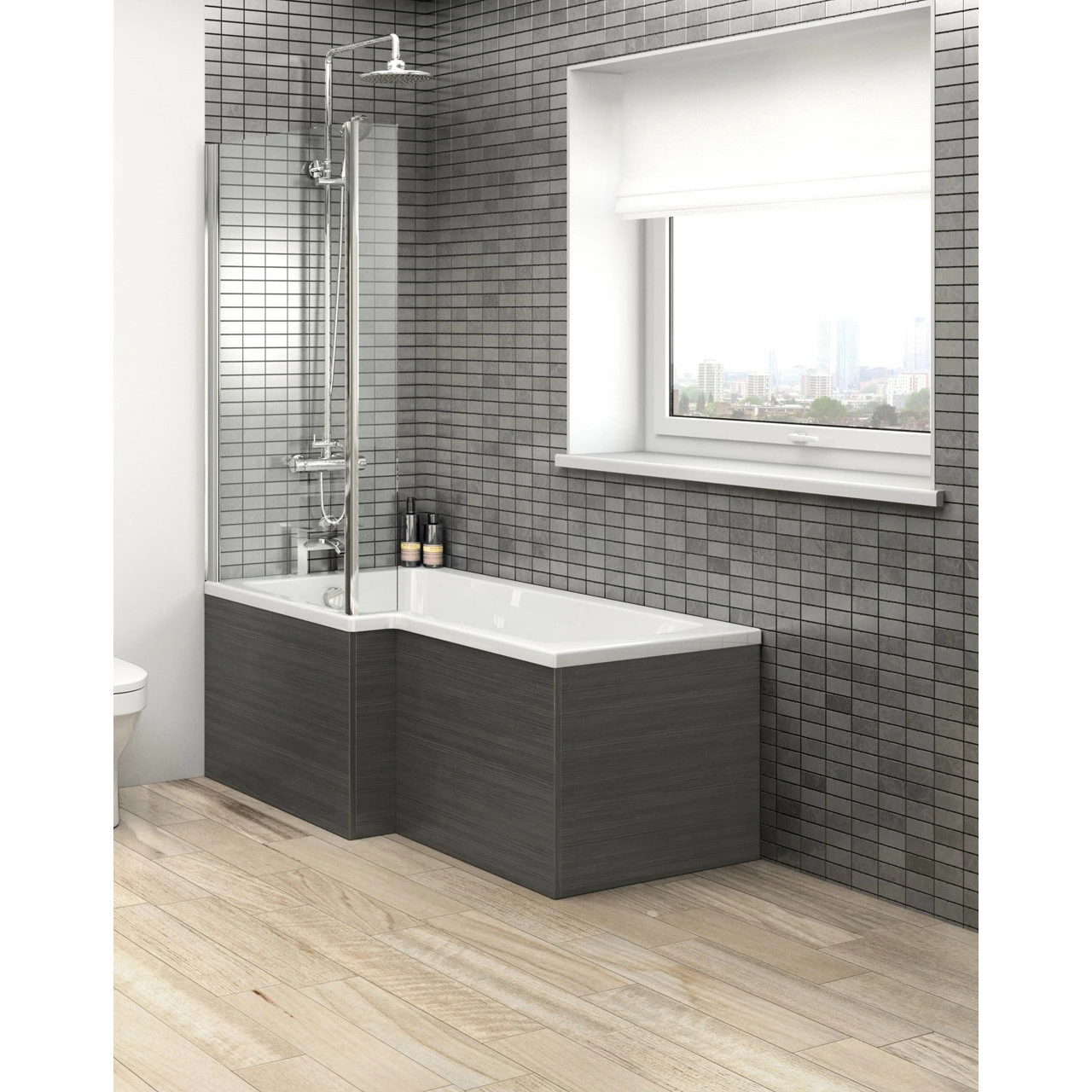Hudson Reed Hacienda Black Square Shower Bath Side Panel 1700mm - OFF673
