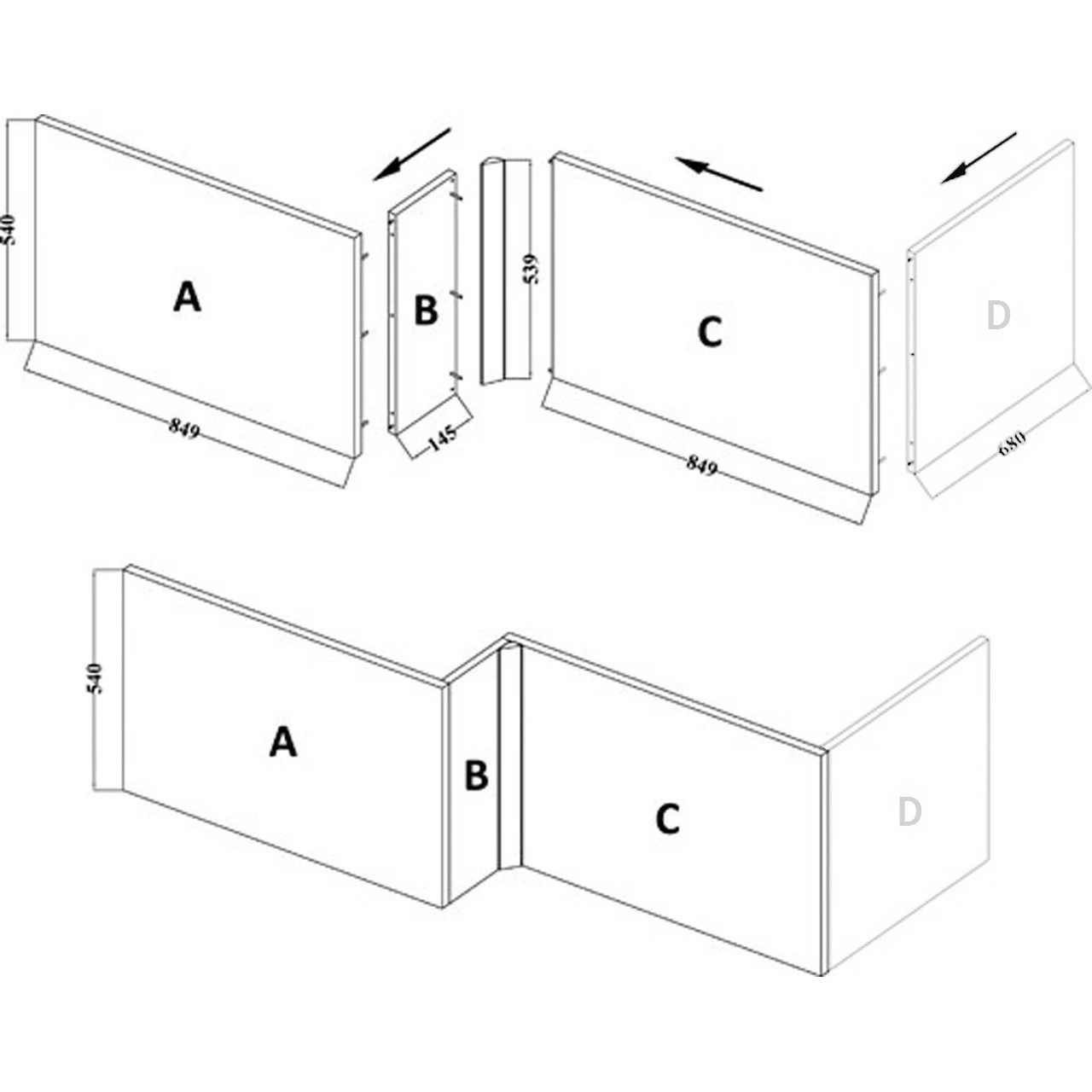 Hudson Reed Hacienda Black Square Shower Bath Side Panel 1700mm - OFF673 - Image 2
