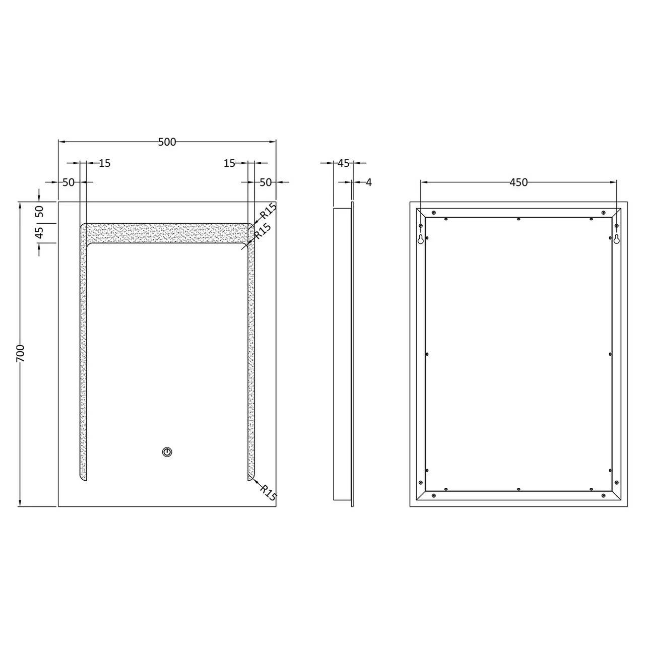 Hudson Reed Silver 700mm X 500mm Touch Sensor LED Mirror With Demister - LQ501 4 Hudson Reed Silver 700mm X 500mm Touch Sensor LED Mirror With Demister - LQ501 - Image 2