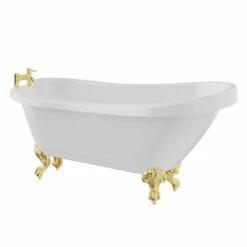 Windsor. Kensington 1710mm X 740mm Single Ended Freestanding Slipper Roll Top Bath With Brushed Brass Claw Feet