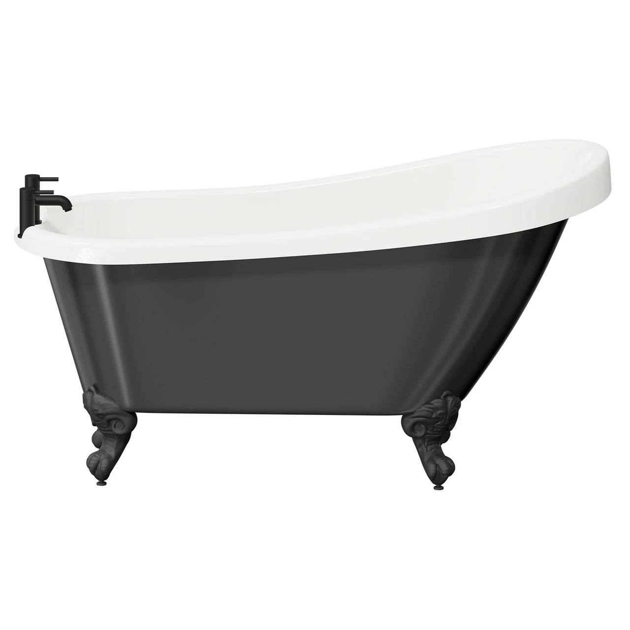 Kensington Black 1550mm X 720mm Single Ended Freestanding Slipper Bath With Matt Black Claw Feet 4 Kensington Black 1550mm X 720mm Single Ended Freestanding Slipper Bath With Matt Black Claw Feet - Image 2