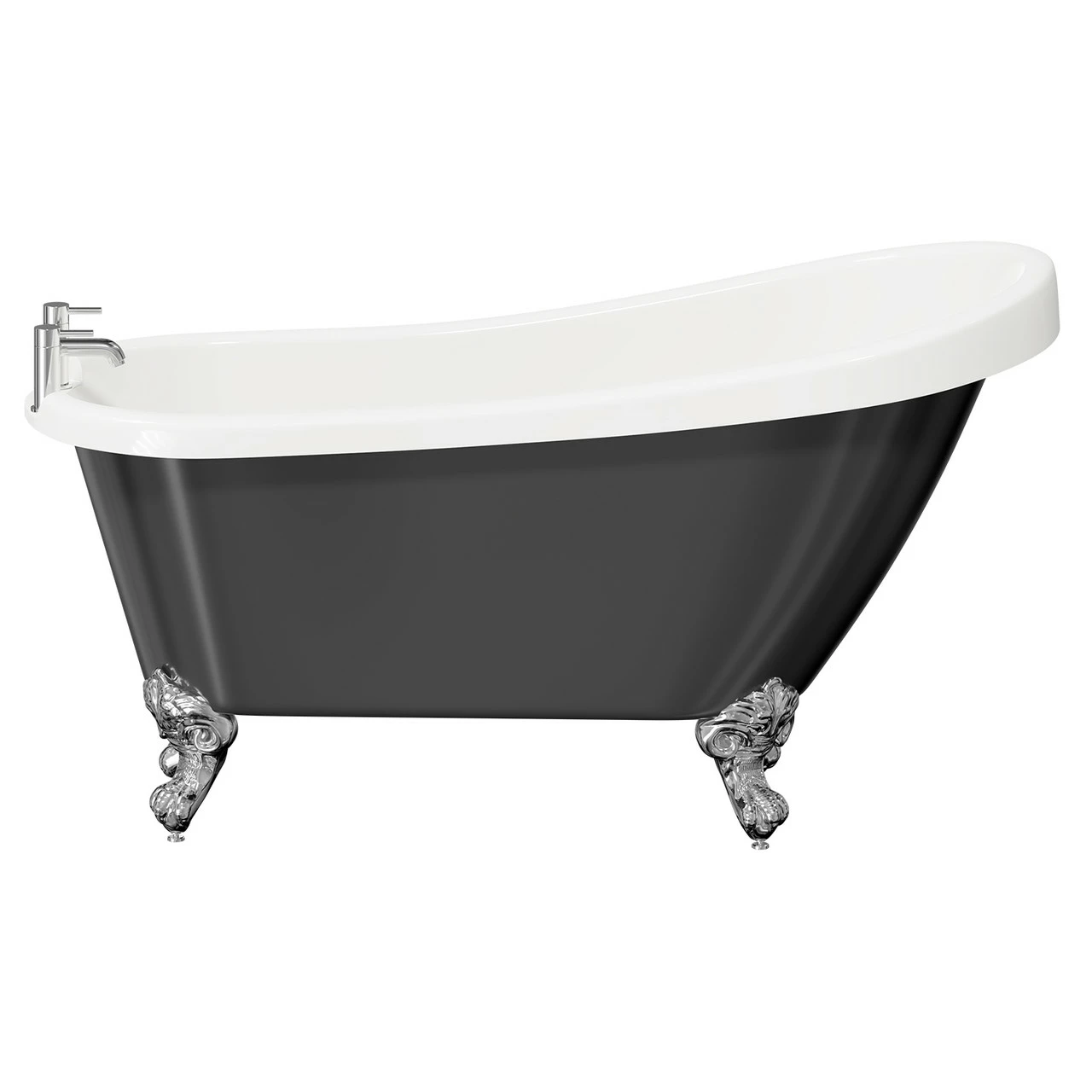 Kensington Black 1550mm X 720mm Single Ended Freestanding Slipper Bath With Polished Chrome Claw Feet - Image 2
