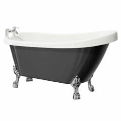 Kensington Black 1550mm X 720mm Single Ended Freestanding Slipper Bath With Polished Chrome Tiger Feet
