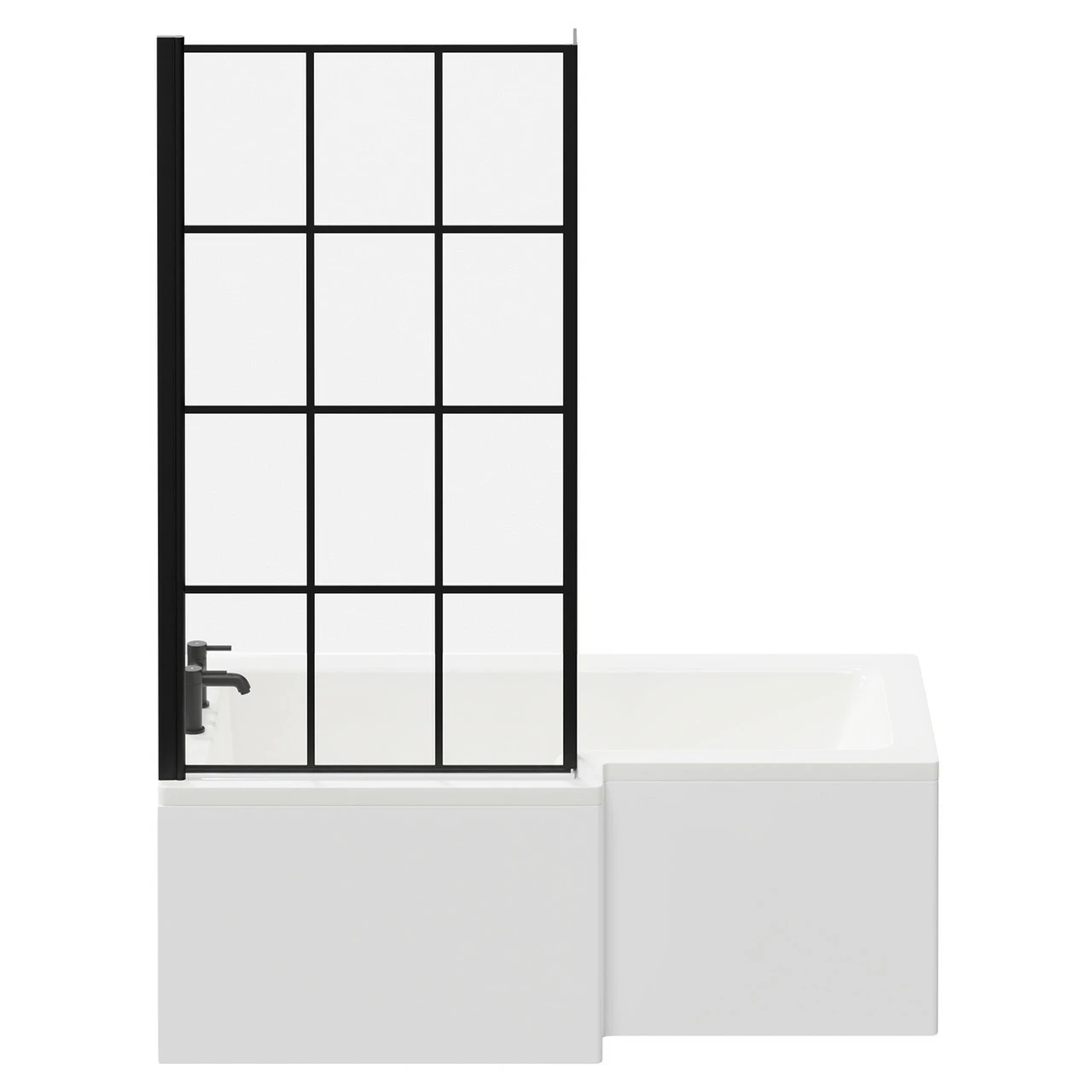 Loire 1500mm Left Hand L Shaped Shower Bath With Matt Black Bath Screen And White Acrylic Front Bath Panel - Image 4