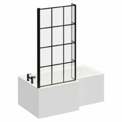 Loire 1500mm Left Hand L Shaped Shower Bath With Matt Black Bath Screen And White Acrylic Front Bath Panel -Wholesaledomestic Shop loire 1500mm left hand l shaped shower bath with matt black bath screen and white acrylic front bath panel left 77163.1667579160