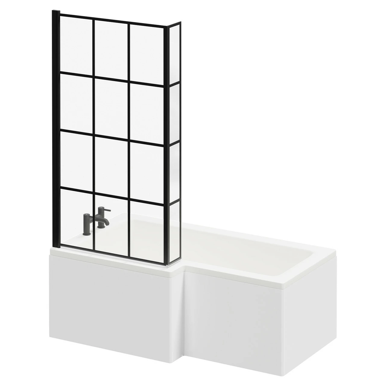 Loire 1500mm Left Hand L Shaped Shower Bath With Matt Black Bath Screen And White Acrylic Front Bath Panel - Image 2