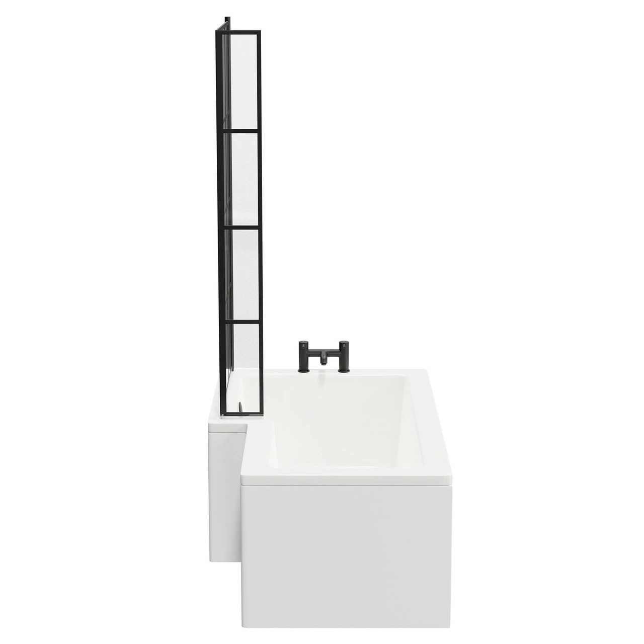 Loire 1500mm Left Hand L Shaped Shower Bath With Matt Black Bath Screen And White Acrylic Front Bath Panel - Image 5
