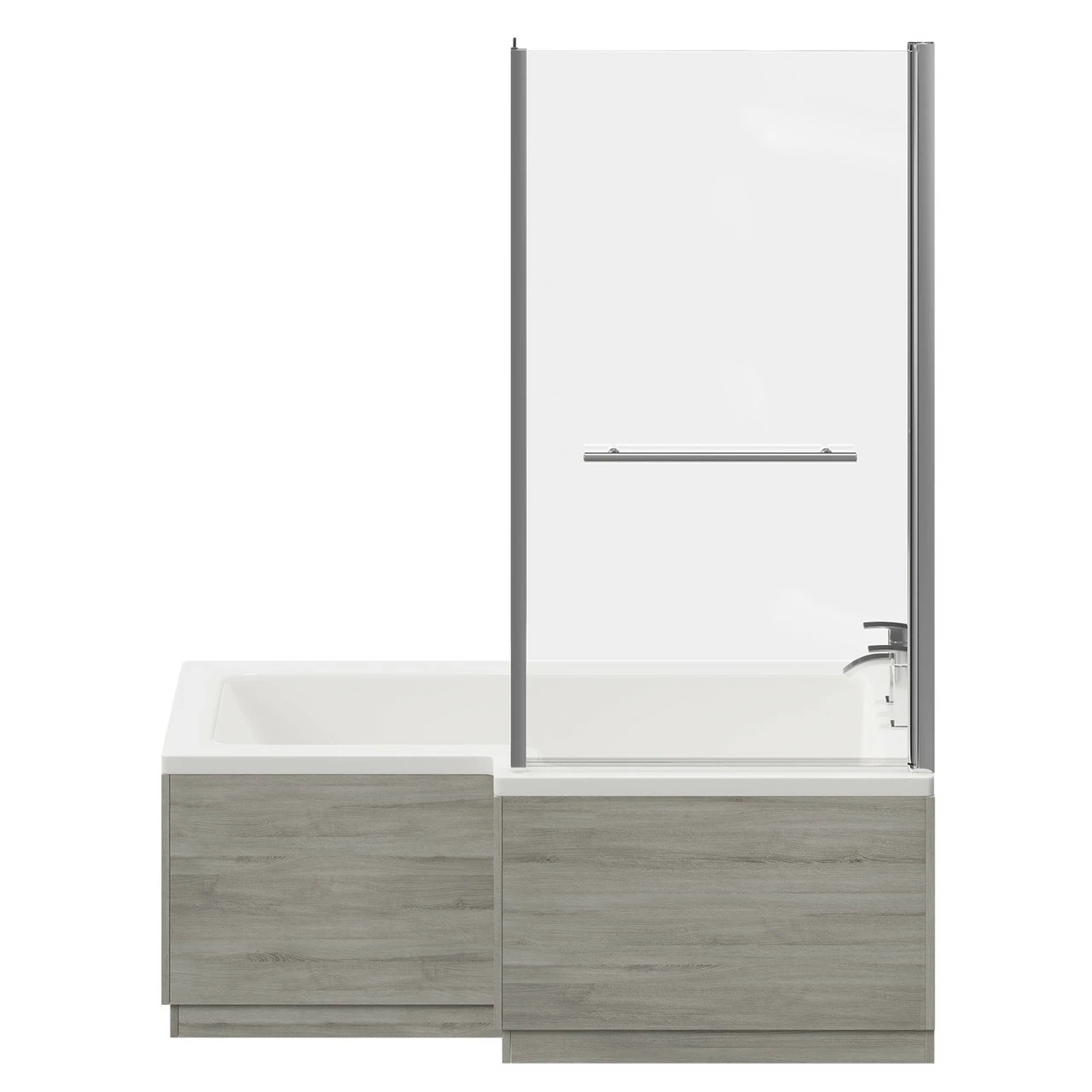Loire 1500mm Right Hand L Shaped Shower Bath With Towel Rail Bath Screen And Molina Ash Front And End Bath Panel - Image 4