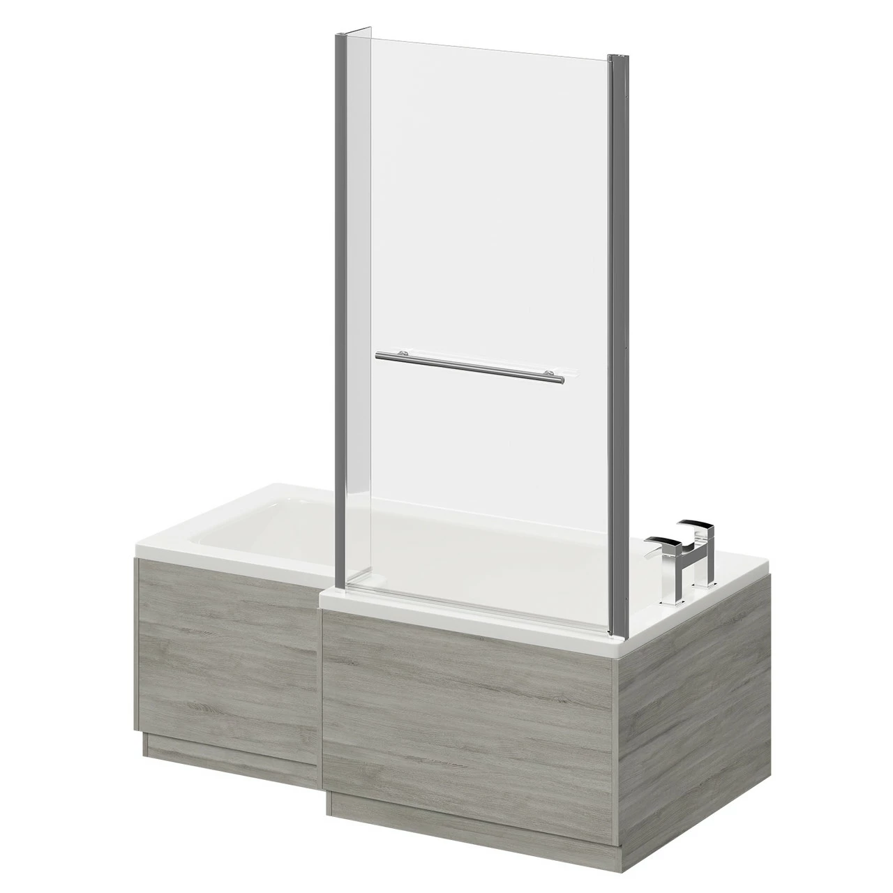 Loire 1500mm Right Hand L Shaped Shower Bath With Towel Rail Bath Screen And Molina Ash Front And End Bath Panel - Image 2