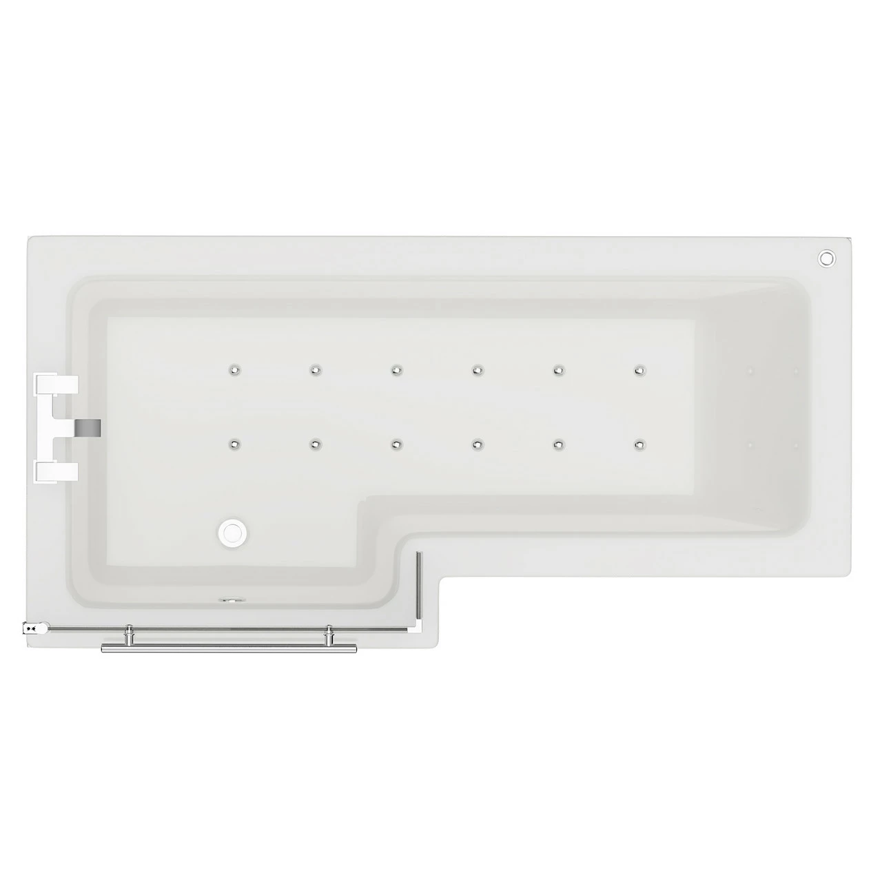 Loire 1700mm 12 Jet Chrome Easifit Left Hand L Shaped Spa Shower Bath With Towel Rail Bath Screen And Front Bath Panel 3 Loire 1700mm 12 Jet Chrome Easifit Left Hand L Shaped Spa Shower Bath With Towel Rail Bath Screen And Front Bath Panel