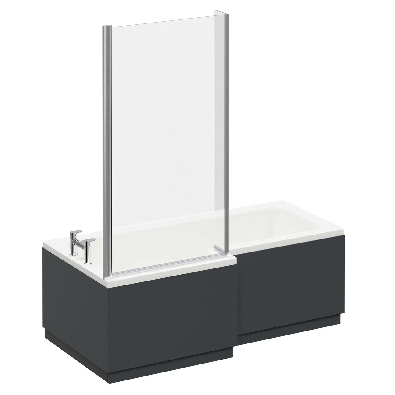 Loire 1700mm Left Hand L Shaped Shower Bath With Bath Screen And Gloss Grey Front And End Bath Panel 5 Loire 1700mm Left Hand L Shaped Shower Bath With Bath Screen And Gloss Grey Front And End Bath Panel - Image 3