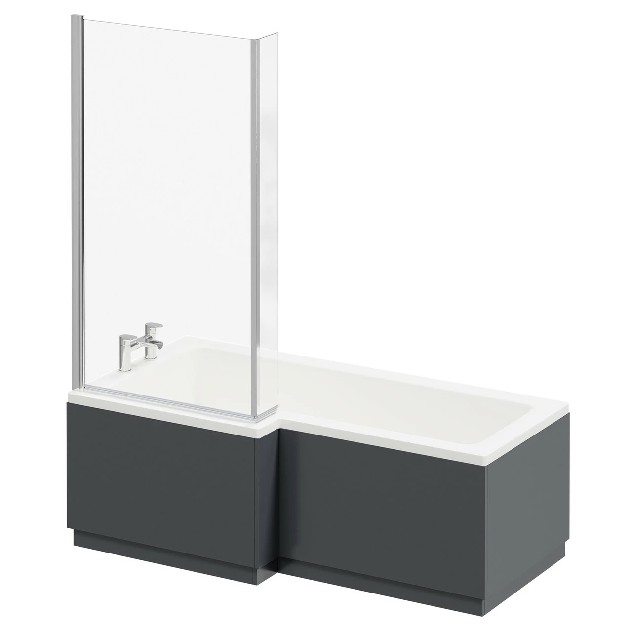 Loire 1700mm Left Hand L Shaped Shower Bath With Bath Screen And Gloss Grey Front And End Bath Panel 4 Loire 1700mm Left Hand L Shaped Shower Bath With Bath Screen And Gloss Grey Front And End Bath Panel - Image 2