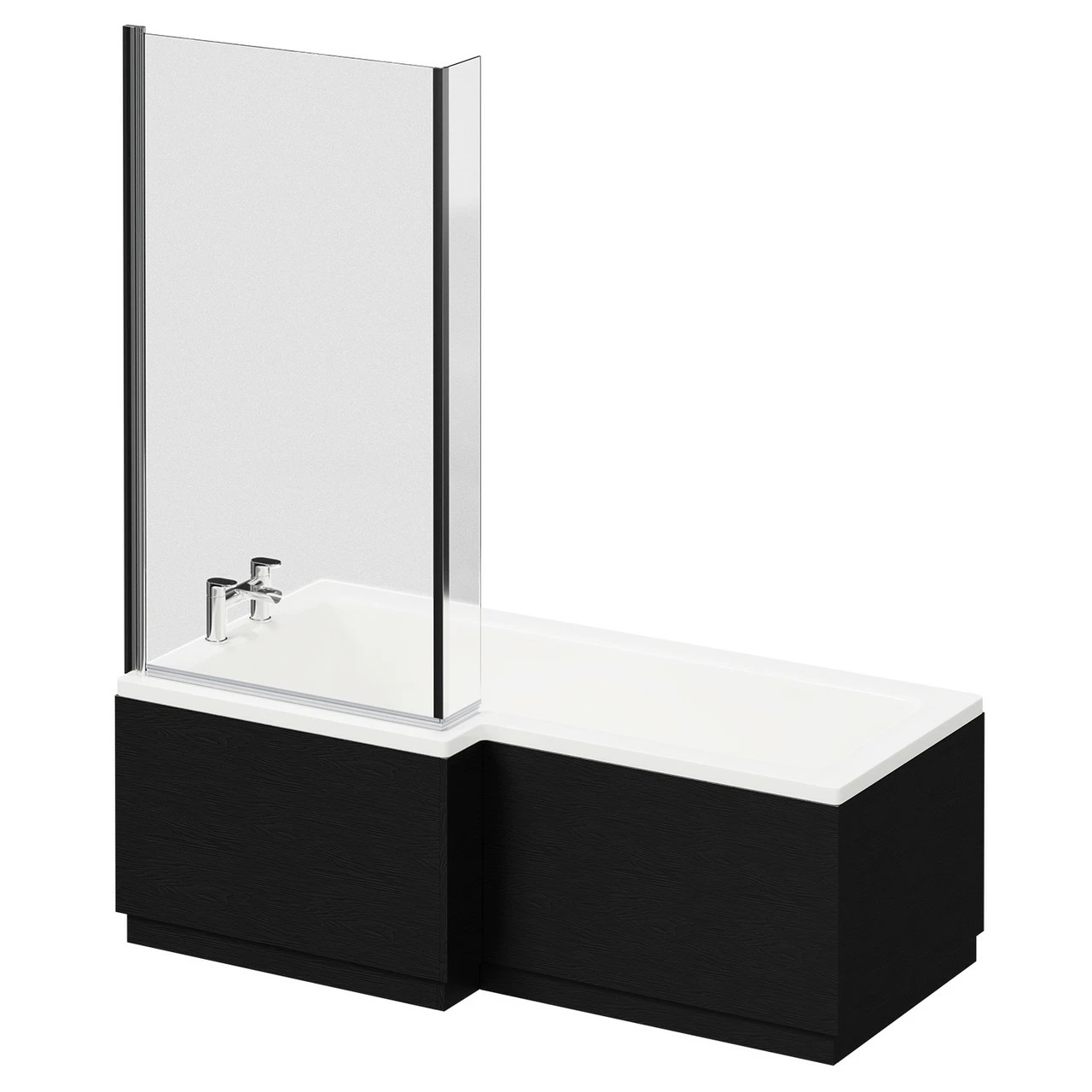 Loire 1700mm Left Hand L Shaped Shower Bath With Bath Screen And Nero Oak Front And End Bath Panel 4 Loire 1700mm Left Hand L Shaped Shower Bath With Bath Screen And Nero Oak Front And End Bath Panel - Image 2