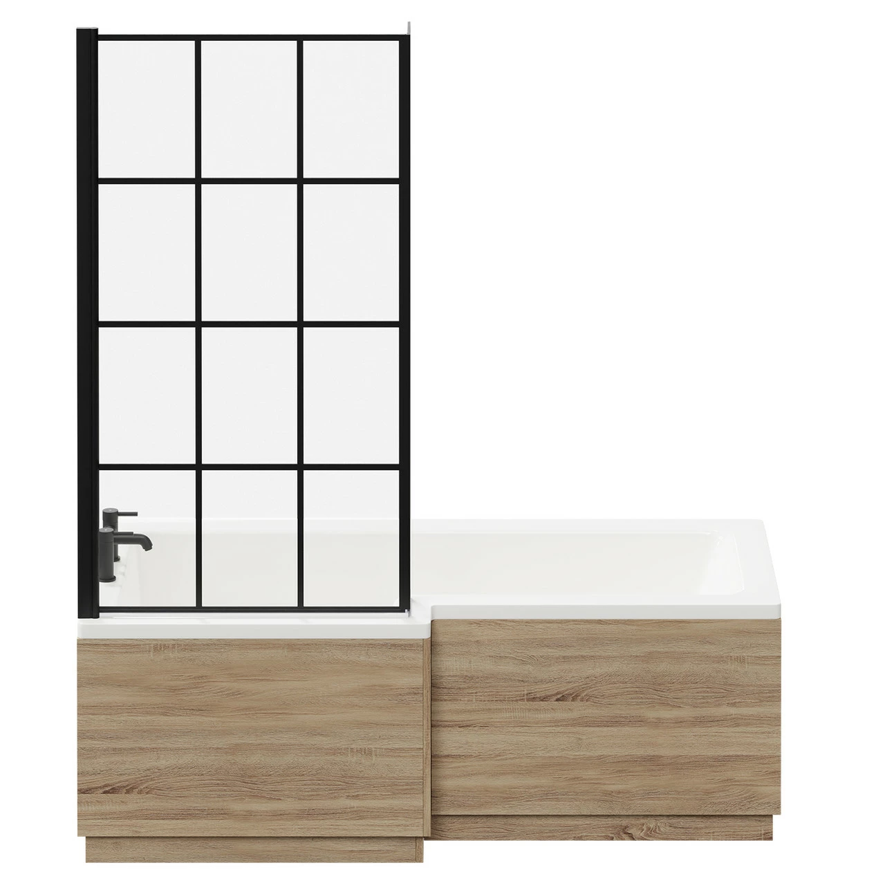 Loire 1700mm Left Hand L Shaped Shower Bath With Matt Black Bath Screen And Bordalino Oak Front And End Bath Panel 6 Loire 1700mm Left Hand L Shaped Shower Bath With Matt Black Bath Screen And Bordalino Oak Front And End Bath Panel - Image 4