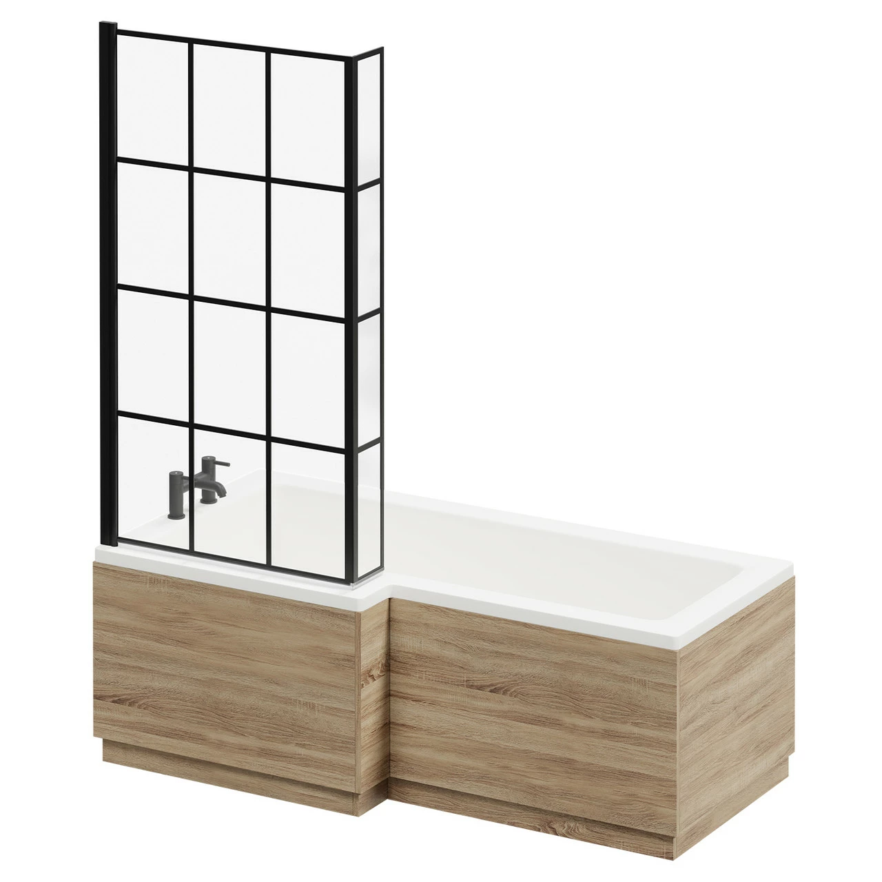 Loire 1700mm Left Hand L Shaped Shower Bath With Matt Black Bath Screen And Bordalino Oak Front And End Bath Panel 4 Loire 1700mm Left Hand L Shaped Shower Bath With Matt Black Bath Screen And Bordalino Oak Front And End Bath Panel - Image 2