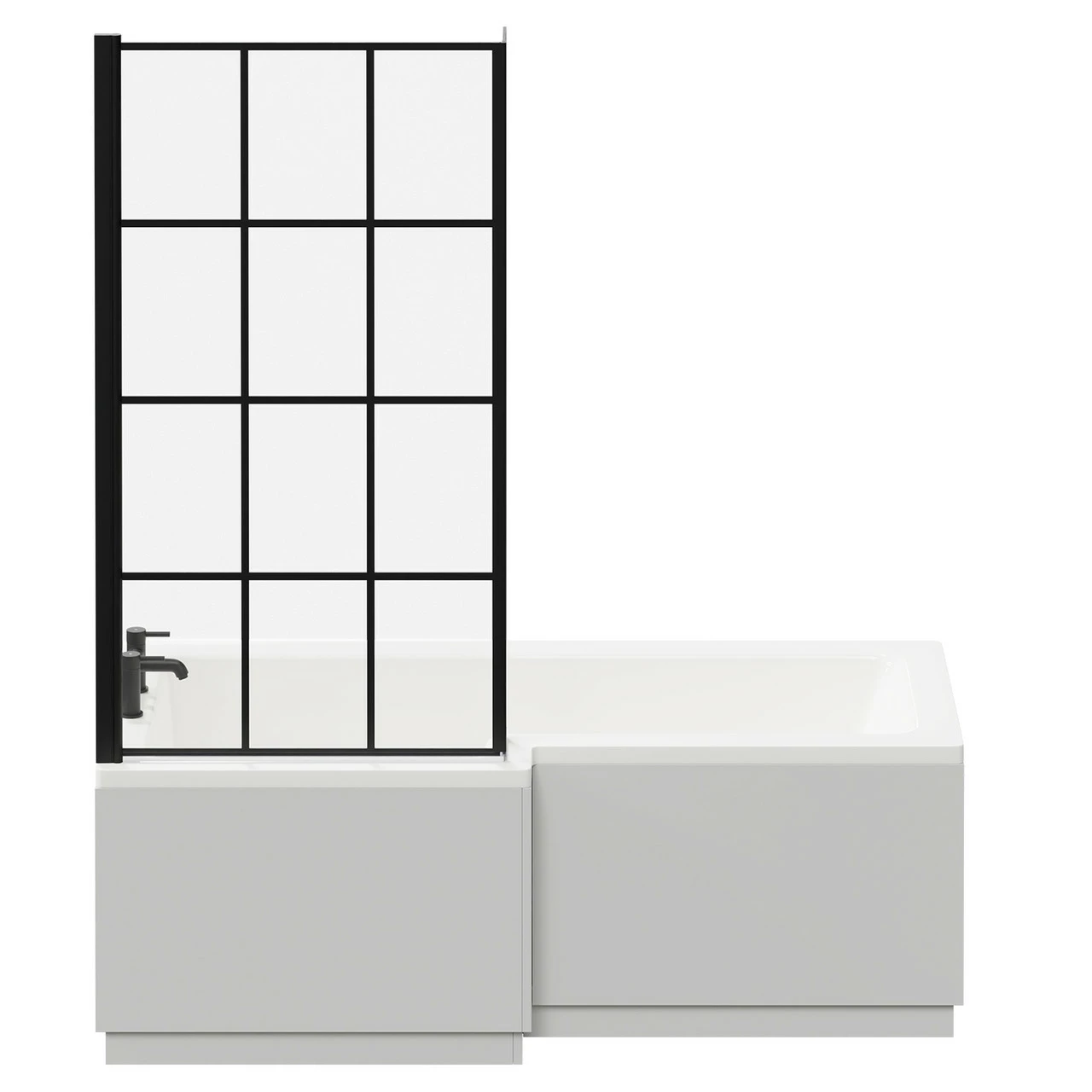Loire 1700mm Left Hand L Shaped Shower Bath With Matt Black Bath Screen And Gloss Grey Peal Front And End Bath Panel 6 Loire 1700mm Left Hand L Shaped Shower Bath With Matt Black Bath Screen And Gloss Grey Peal Front And End Bath Panel - Image 4
