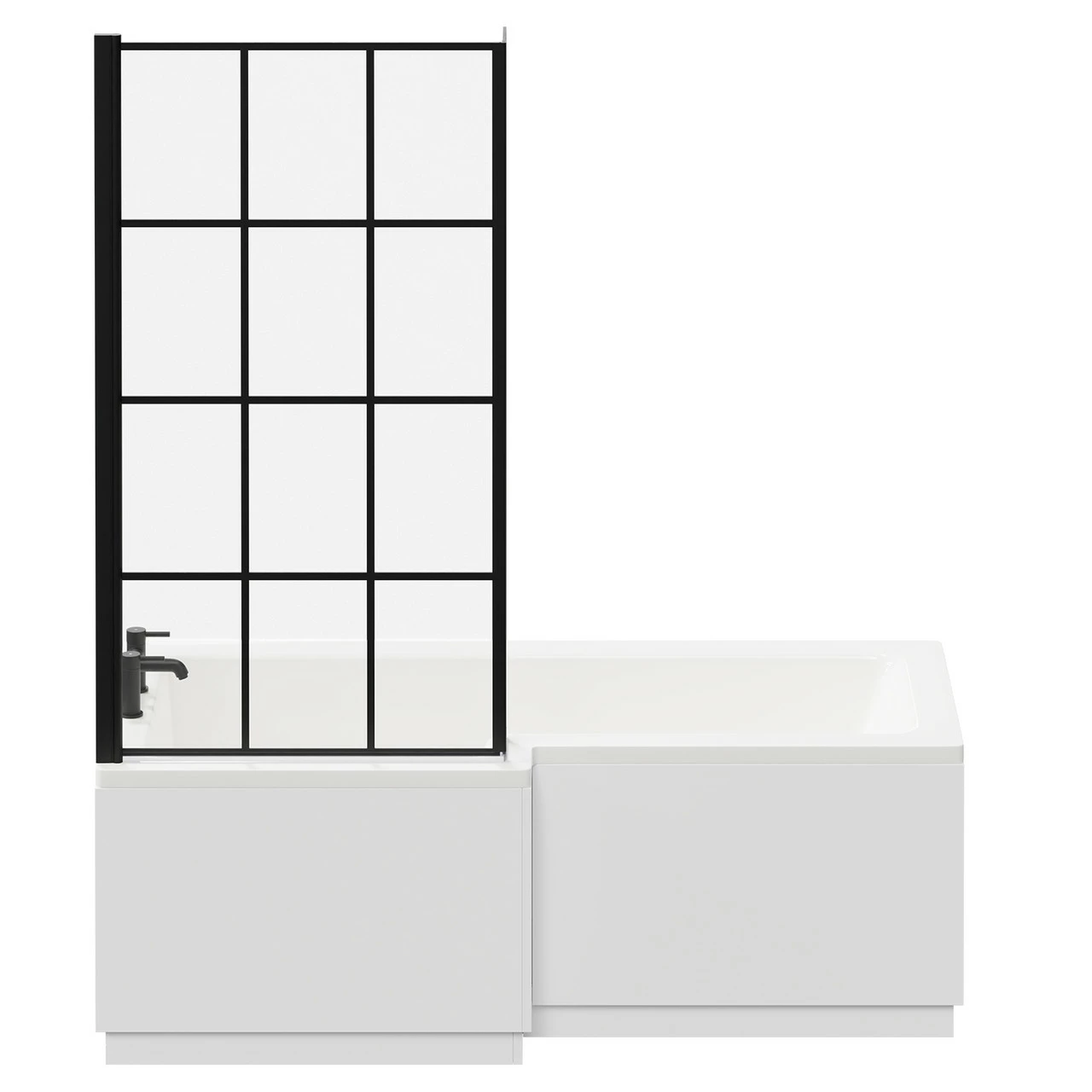 Loire 1700mm Left Hand L Shaped Shower Bath With Matt Black Bath Screen And Gloss White Front And End Bath Panel 6 Loire 1700mm Left Hand L Shaped Shower Bath With Matt Black Bath Screen And Gloss White Front And End Bath Panel - Image 4