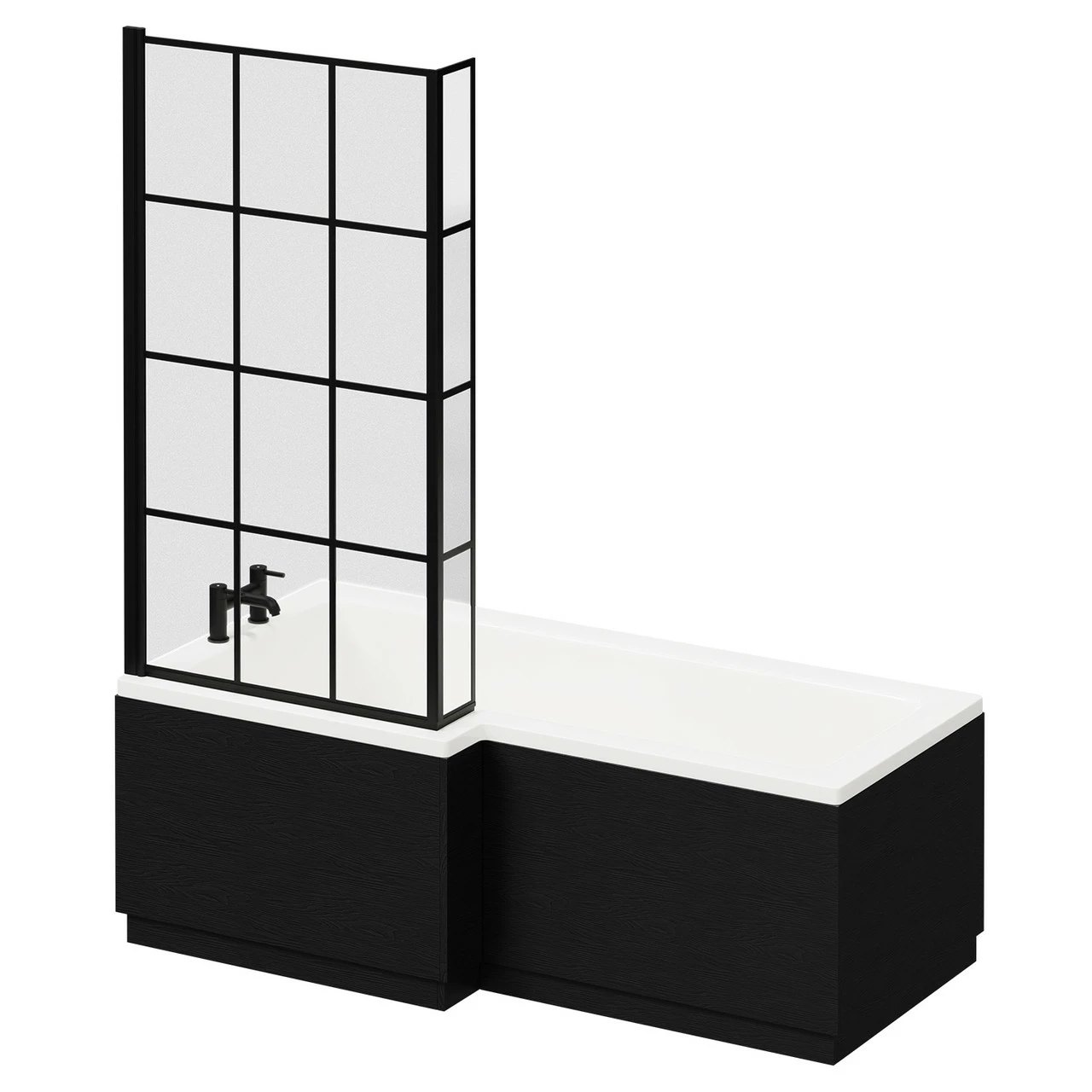 Loire 1700mm Left Hand L Shaped Shower Bath With Matt Black Bath Screen And Nero Oak Front And End Bath Panel 4 Loire 1700mm Left Hand L Shaped Shower Bath With Matt Black Bath Screen And Nero Oak Front And End Bath Panel - Image 2