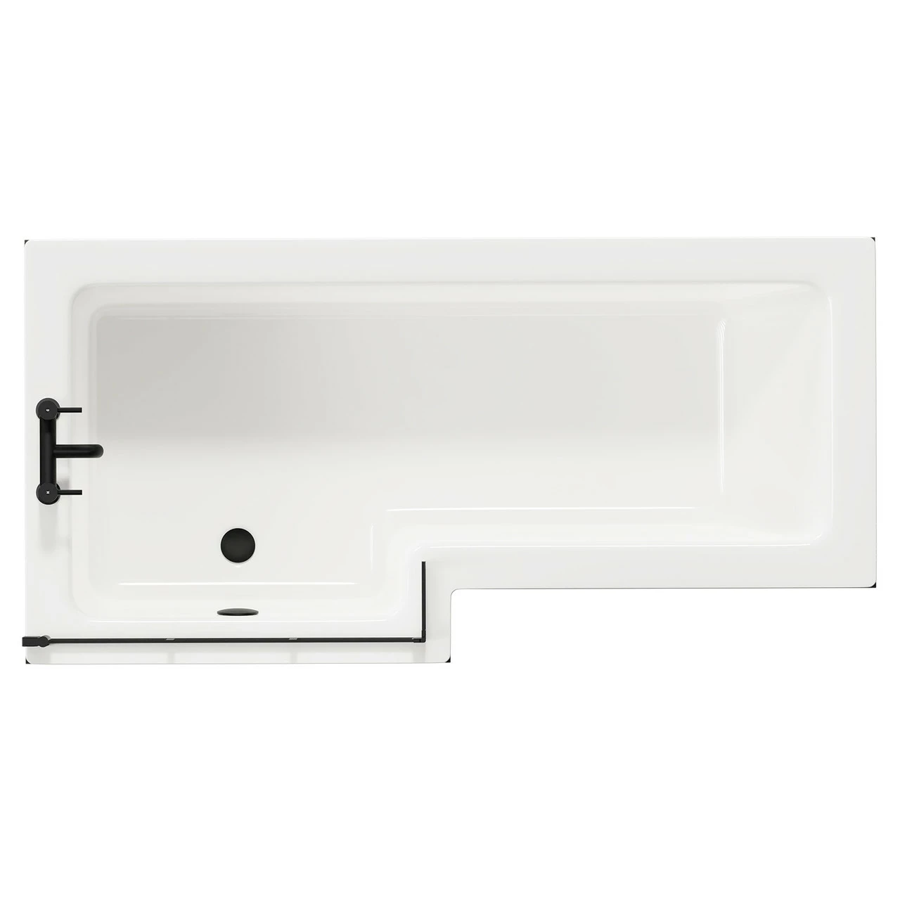 Loire 1700mm Left Hand L Shaped Shower Bath With Matt Black Bath Screen And Nero Oak Front And End Bath Panel 3 Loire 1700mm Left Hand L Shaped Shower Bath With Matt Black Bath Screen And Nero Oak Front And End Bath Panel