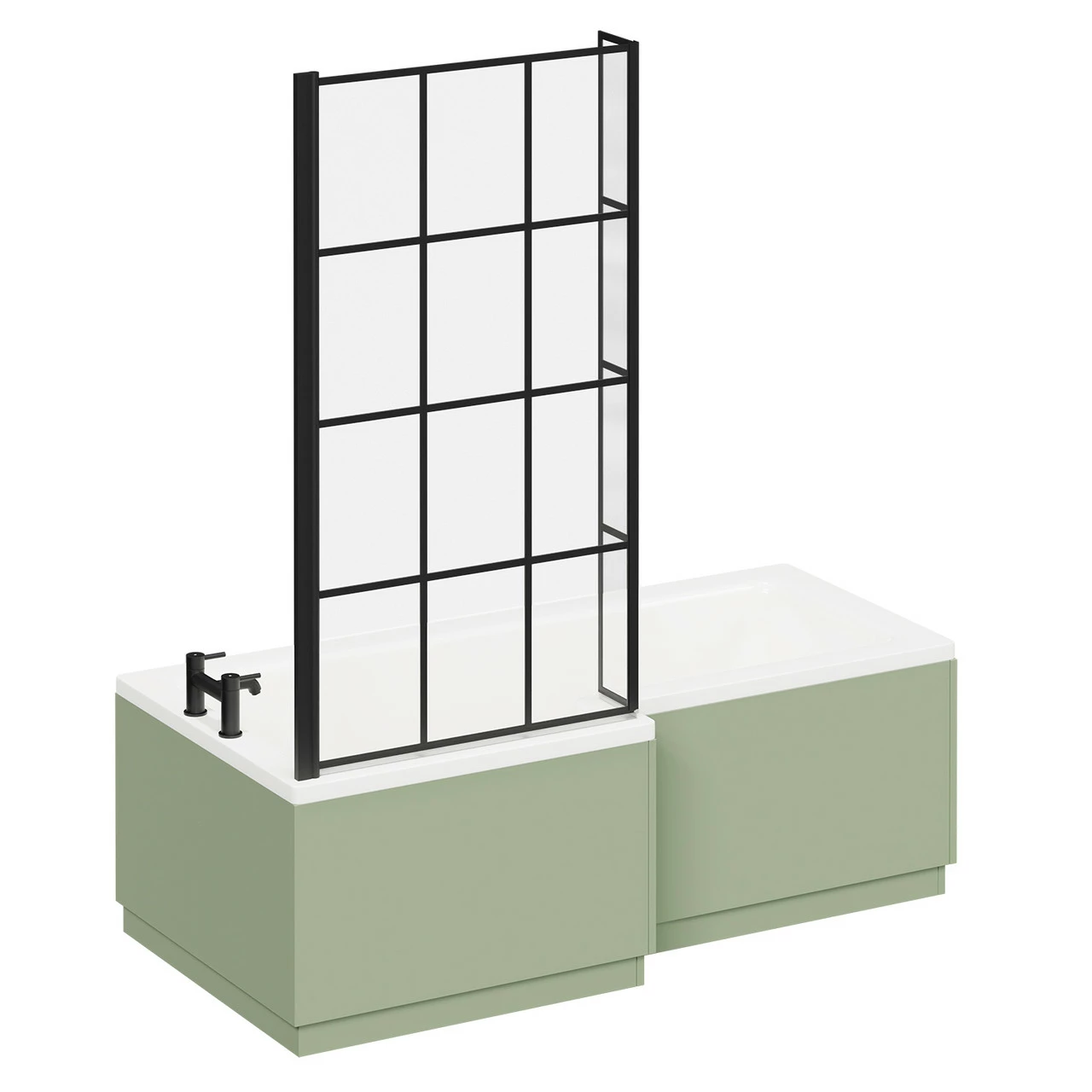 Loire 1700mm Left Hand L Shaped Shower Bath With Matt Black Bath Screen And Olive Green Front And End Bath Panels 5 Loire 1700mm Left Hand L Shaped Shower Bath With Matt Black Bath Screen And Olive Green Front And End Bath Panels - Image 3