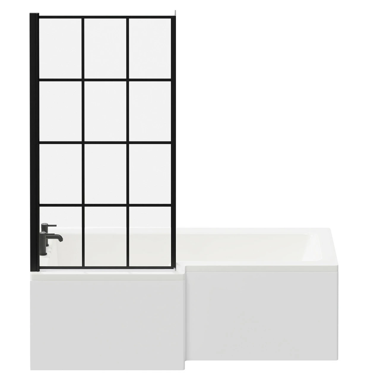 Loire 1700mm Left Hand L Shaped Shower Bath With Matt Black Bath Screen And White Acrylic Front Bath Panel 6 Loire 1700mm Left Hand L Shaped Shower Bath With Matt Black Bath Screen And White Acrylic Front Bath Panel - Image 4