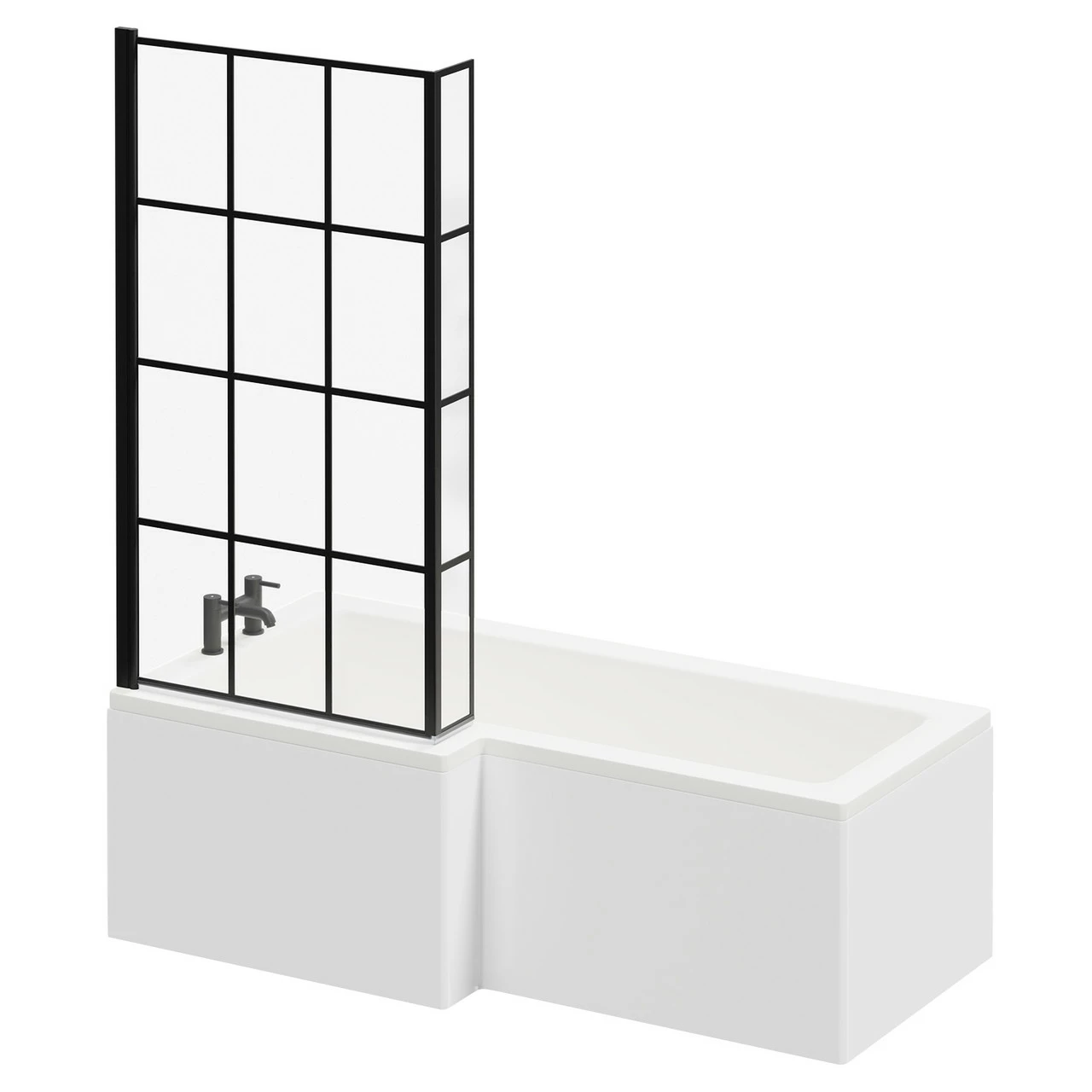 Loire 1700mm Left Hand L Shaped Shower Bath With Matt Black Bath Screen And White Acrylic Front Bath Panel 4 Loire 1700mm Left Hand L Shaped Shower Bath With Matt Black Bath Screen And White Acrylic Front Bath Panel - Image 2