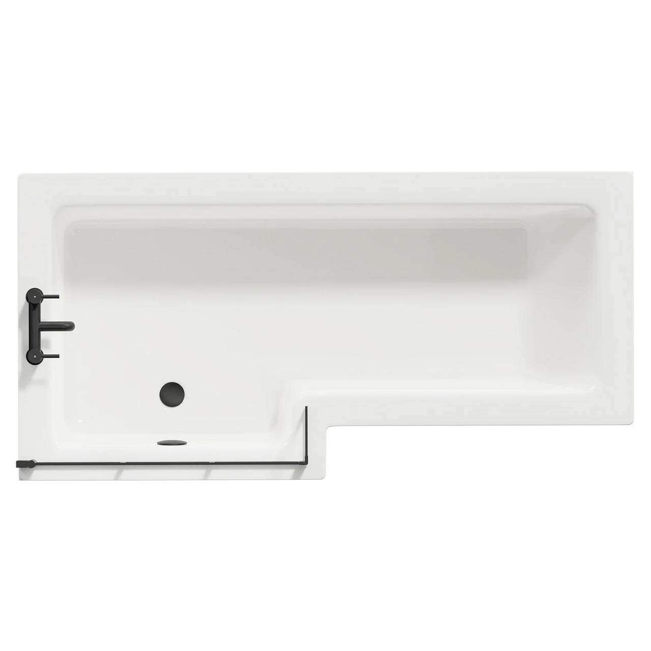 Loire 1700mm Left Hand L Shaped Shower Bath With Matt Black Bath Screen And White Acrylic Front Bath Panel 3 Loire 1700mm Left Hand L Shaped Shower Bath With Matt Black Bath Screen And White Acrylic Front Bath Panel