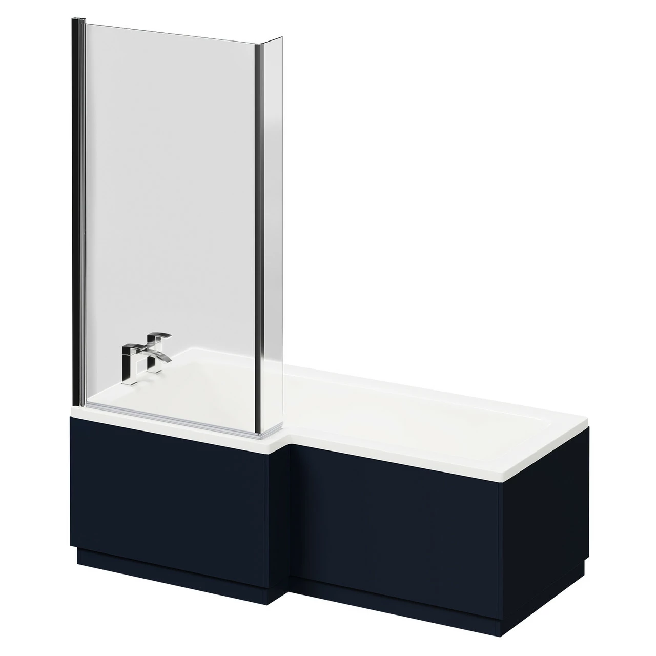 Loire 1700mm Left Hand L Shaped Shower Bath With Polished Chrome Bath Screen And Deep Blue Front And End Bath Panels 4 Loire 1700mm Left Hand L Shaped Shower Bath With Polished Chrome Bath Screen And Deep Blue Front And End Bath Panels - Image 2