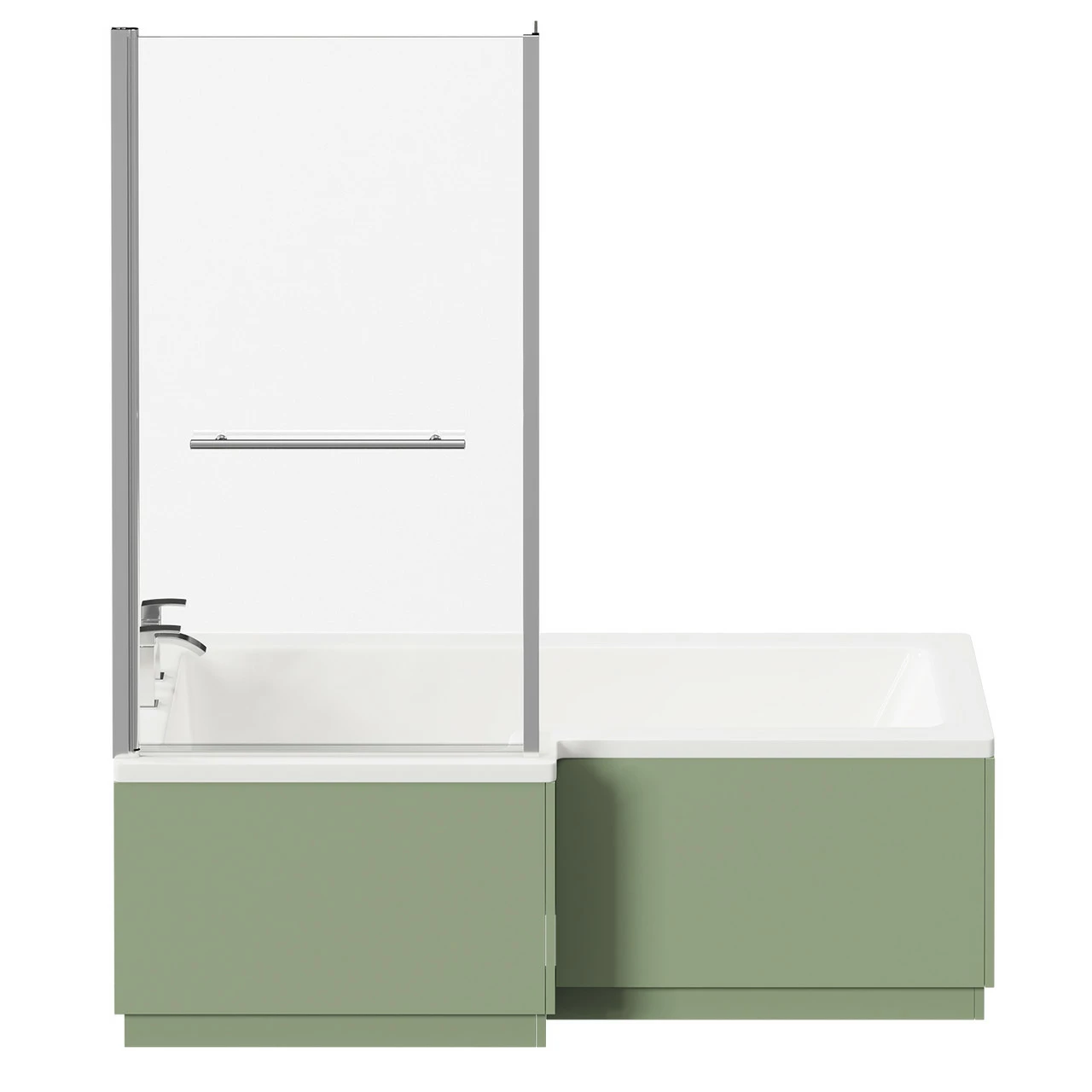 Loire 1700mm Left Hand L Shaped Shower Bath With Polished Chrome Towel Rail Bath Screen And Olive Green Front And End Bath Panels 6 Loire 1700mm Left Hand L Shaped Shower Bath With Polished Chrome Towel Rail Bath Screen And Olive Green Front And End Bath Panels - Image 4