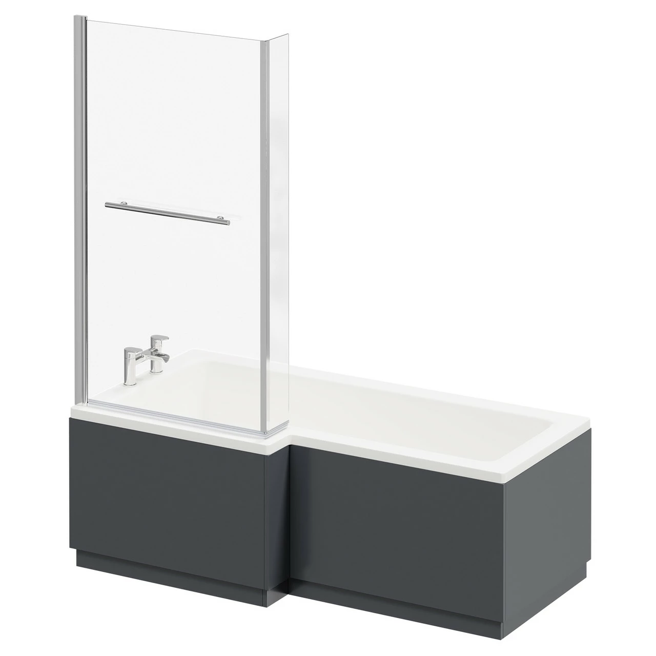 Loire 1700mm Left Hand L Shaped Shower Bath With Towel Rail Bath Screen And Gloss Grey Front And End Bath Panel 4 Loire 1700mm Left Hand L Shaped Shower Bath With Towel Rail Bath Screen And Gloss Grey Front And End Bath Panel - Image 2