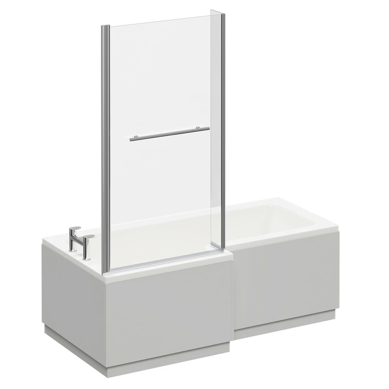 Loire 1700mm Left Hand L Shaped Shower Bath With Towel Rail Bath Screen And Gloss Grey Pearl Front And End Bath Panel 5 Loire 1700mm Left Hand L Shaped Shower Bath With Towel Rail Bath Screen And Gloss Grey Pearl Front And End Bath Panel - Image 3