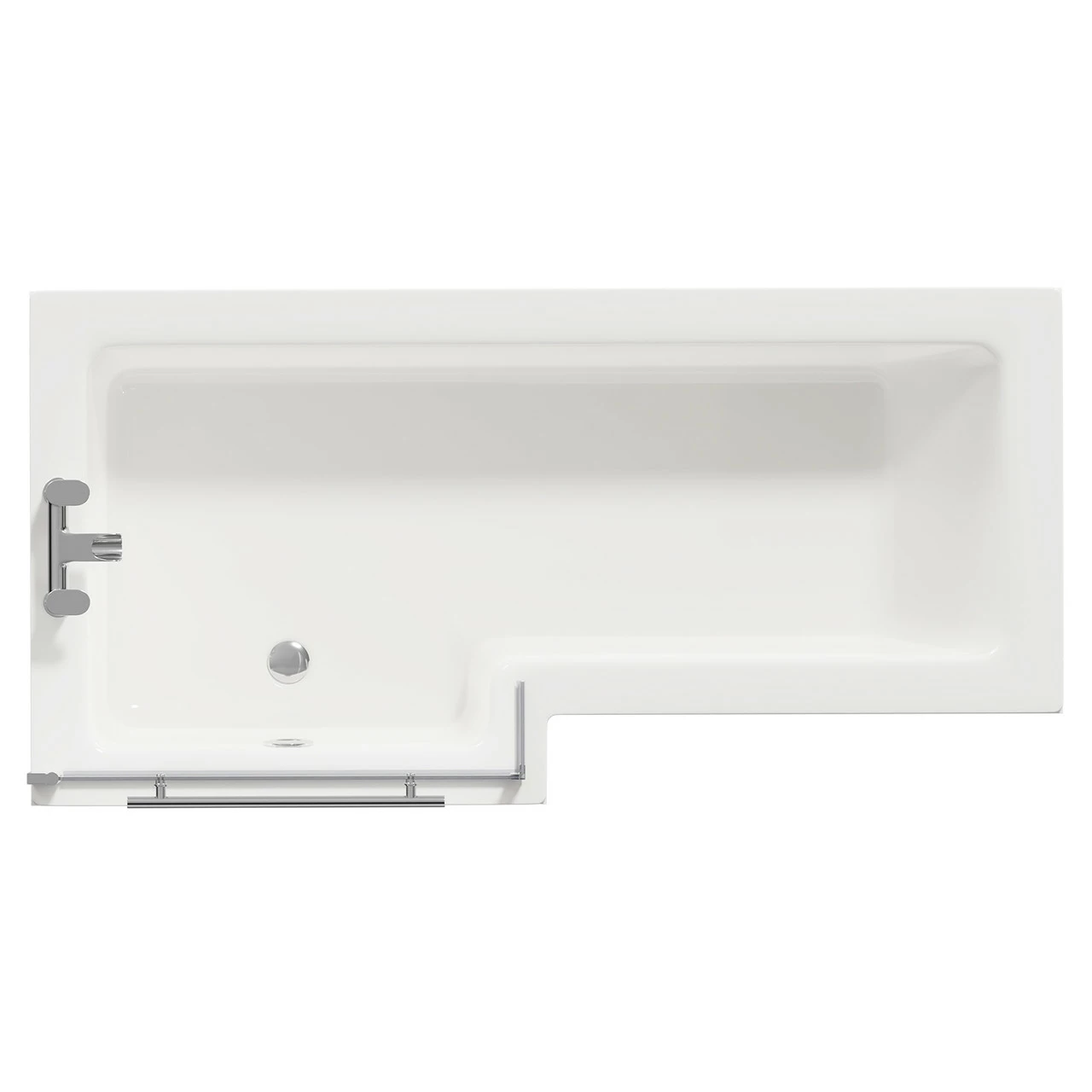Loire 1700mm Left Hand L Shaped Shower Bath With Towel Rail Bath Screen And Gloss White Front And End Bath Panel 3 Loire 1700mm Left Hand L Shaped Shower Bath With Towel Rail Bath Screen And Gloss White Front And End Bath Panel