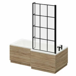 Loire 1700mm Right Hand L Shaped Shower Bath With Matt Black Bath Screen And Bordalino Oak Front And End Bath Panel -Wholesaledomestic Shop loire 1700mm right hand l shaped shower bath with matt black bath screen and bordalino oak front and end bath panel right 58409.1691438790