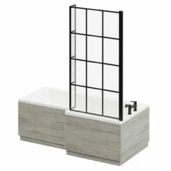 Loire 1700mm Right Hand L Shaped Shower Bath With Matt Black Bath Screen And Molina Ash Front And End Bath Panel -Wholesaledomestic Shop loire 1700mm right hand l shaped shower bath with matt black bath screen and molina ash front and end bath panel right 30451.1691438792