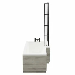 Loire 1700mm Right Hand L Shaped Shower Bath With Matt Black Bath Screen And Molina Ash Front And End Bath Panel -Wholesaledomestic Shop loire 1700mm right hand l shaped shower bath with matt black bath screen and molina ash front and end bath panel side 59133.1691438792