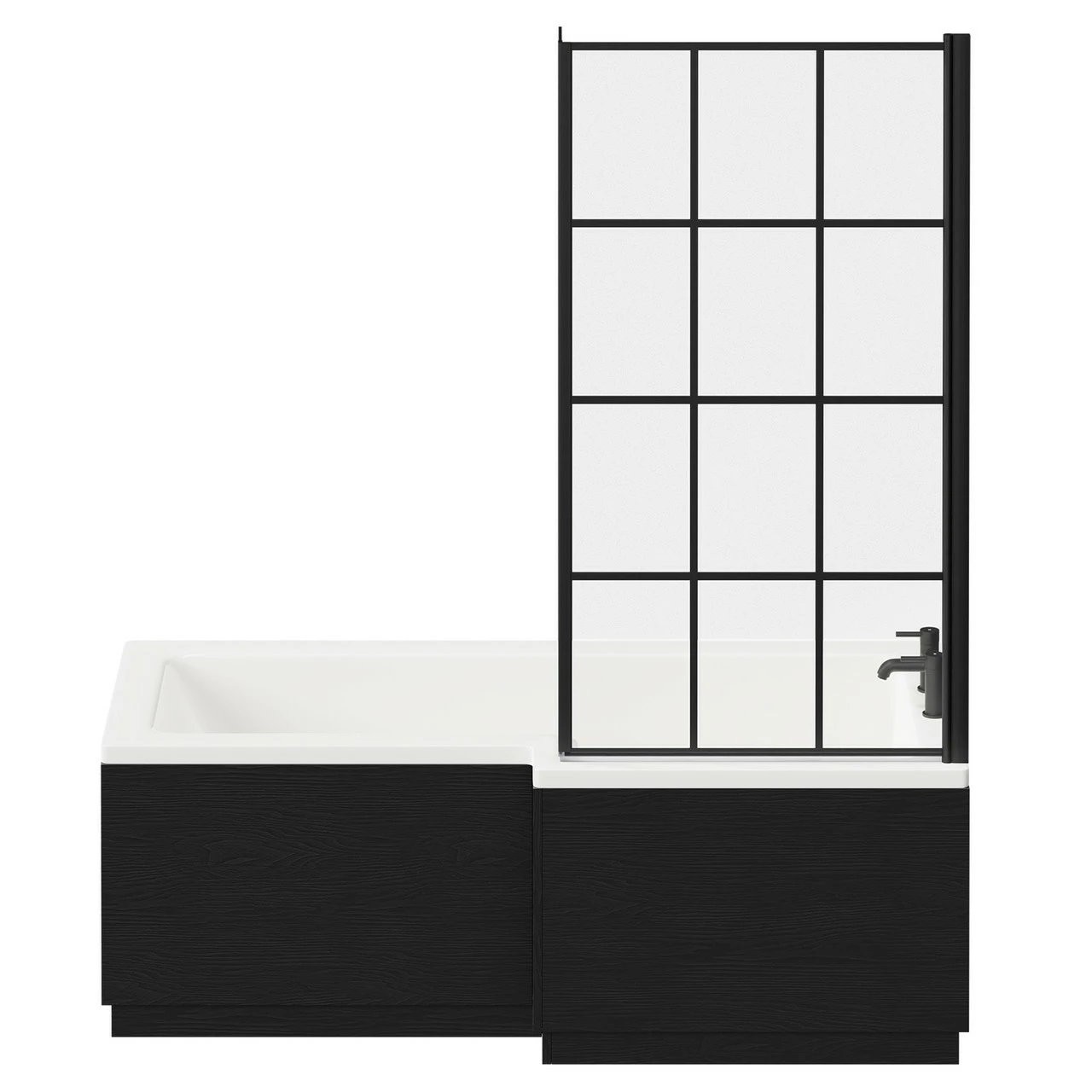 Loire 1700mm Right Hand L Shaped Shower Bath With Matt Black Bath Screen And Nero Oak Front And End Bath Panel 6 Loire 1700mm Right Hand L Shaped Shower Bath With Matt Black Bath Screen And Nero Oak Front And End Bath Panel - Image 4